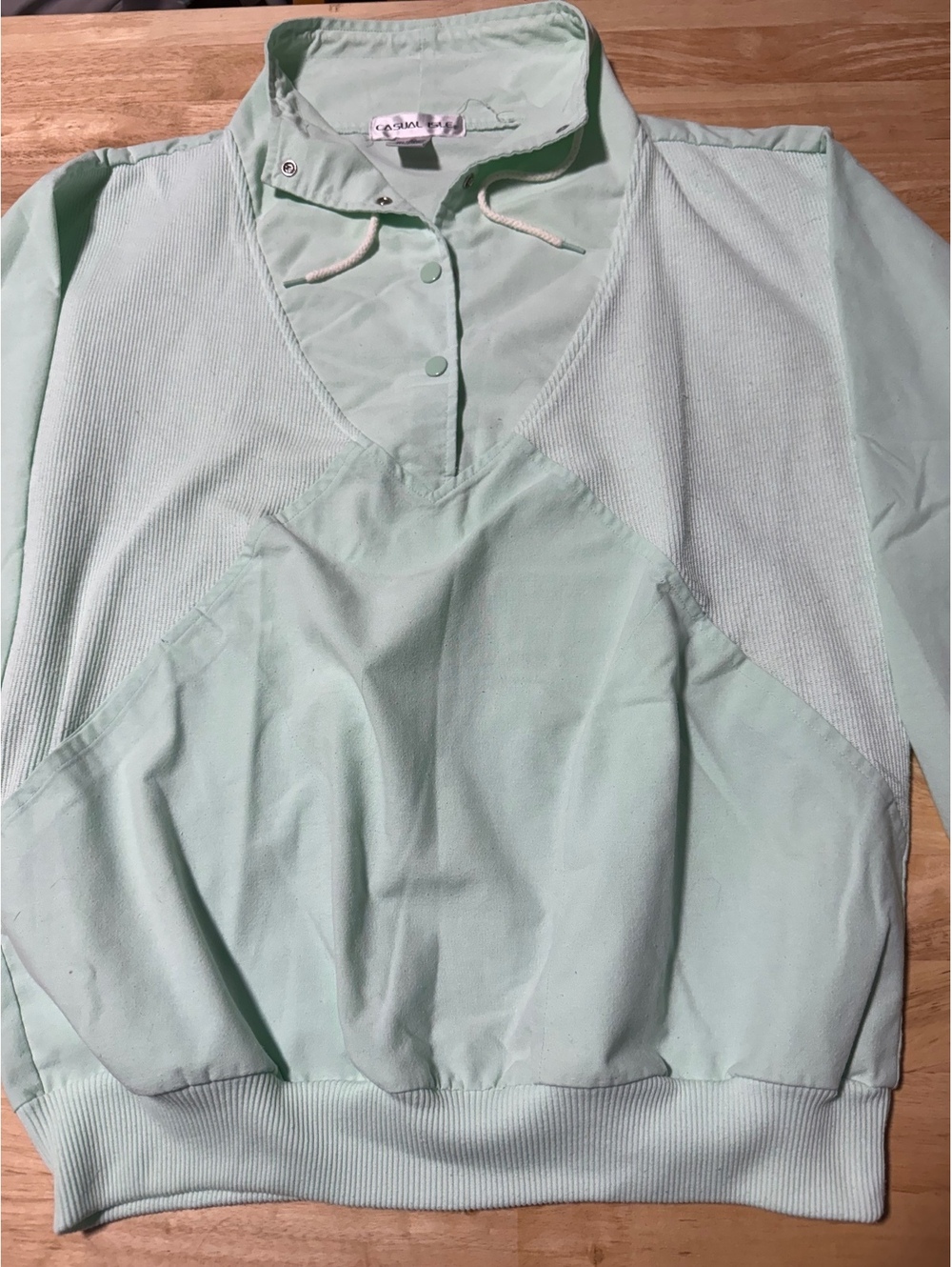 Casual Isle Women’s Large Seafoam Green Pullover Vintage Snap Collar